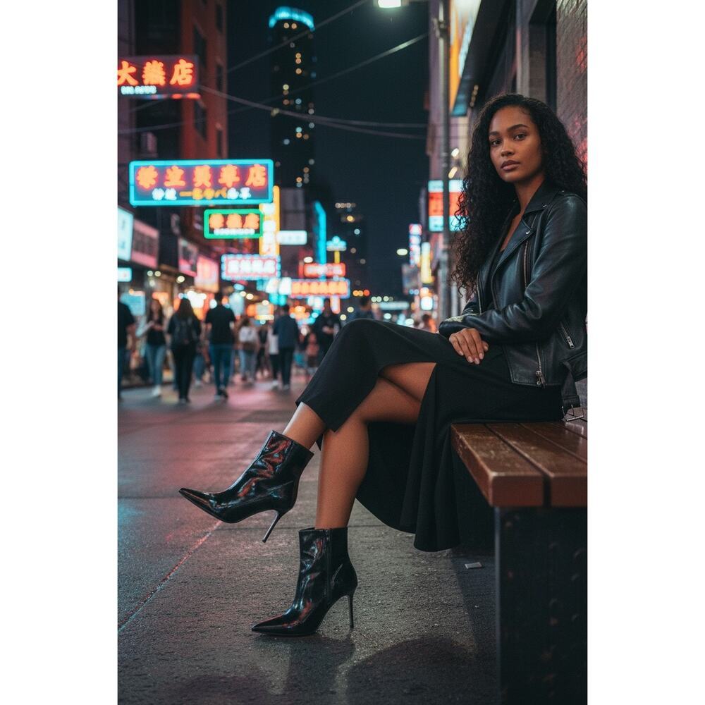 NINE WEST Black Women's 10M Stiletto Pointed Leather Boots